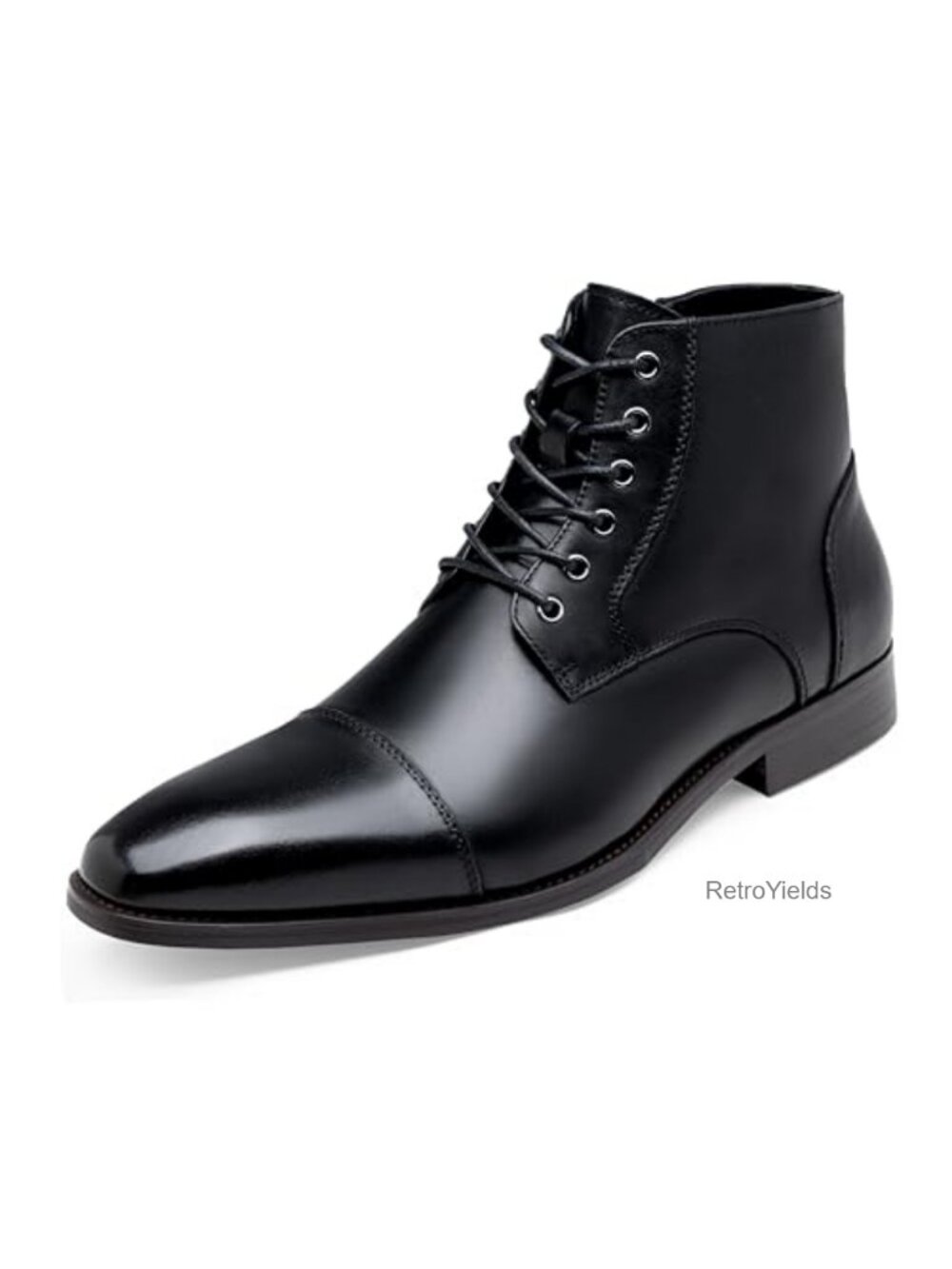 Mens Leather Dress Boots Cap Toe Chukka Side Zipper Ankle
